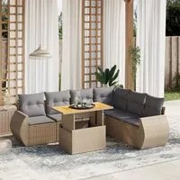 Set Divani da Giardino 7 pz con Cuscini Beige in Polyrattan 3272214