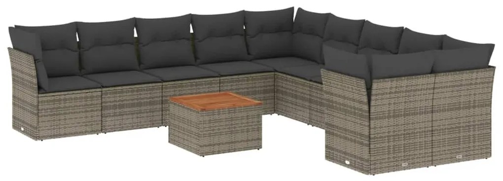 Set Divani da Giardino 11 pz con Cuscini in Polyrattan Grigio