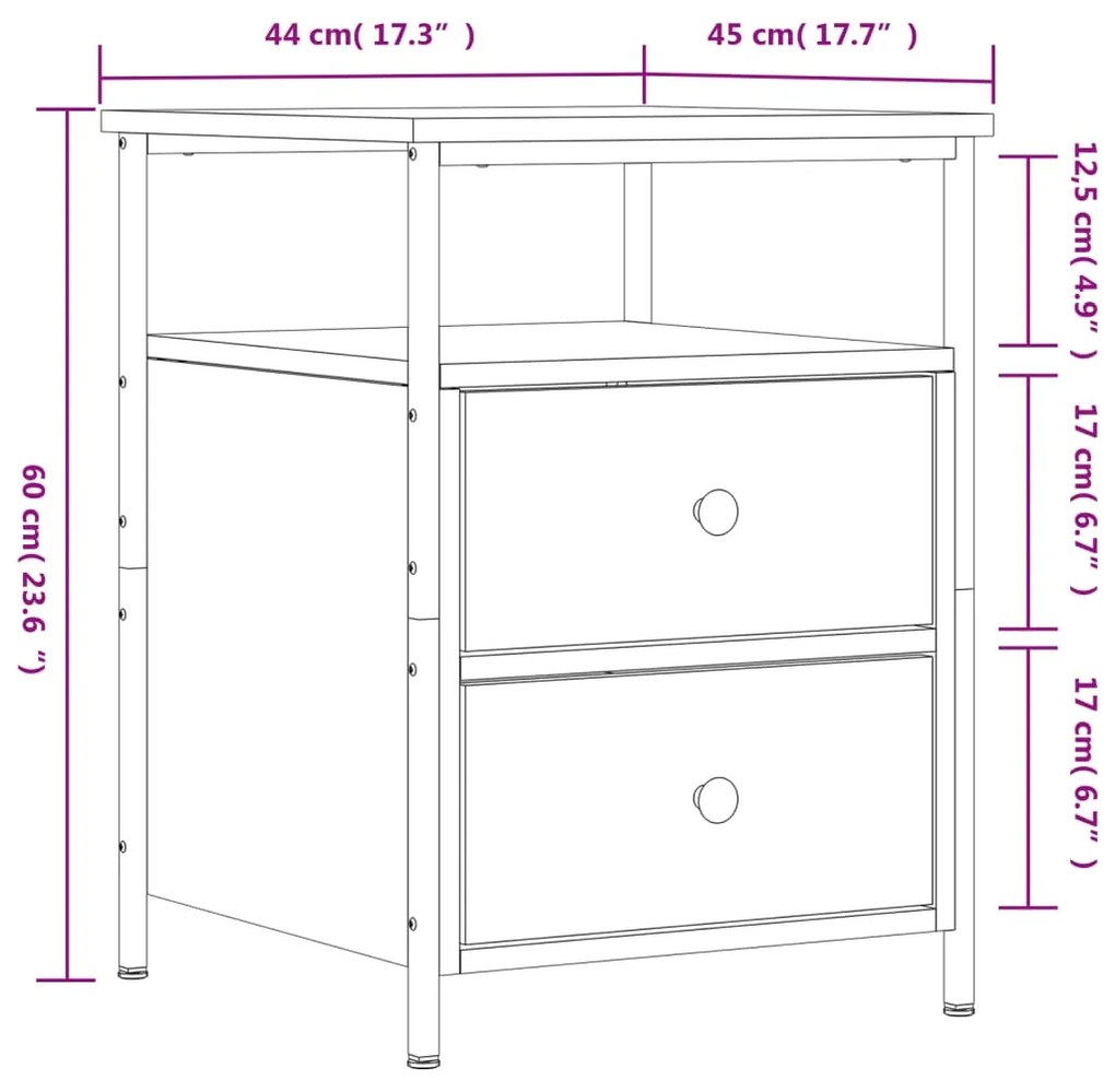 Comodino Rovere Fumo 44x45x60 cm in Legno Multistrato