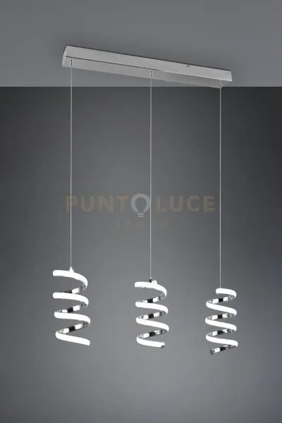 Laola sospensione led 24w 3750lm, 4000k 3 spirali cromate dimmerabi...