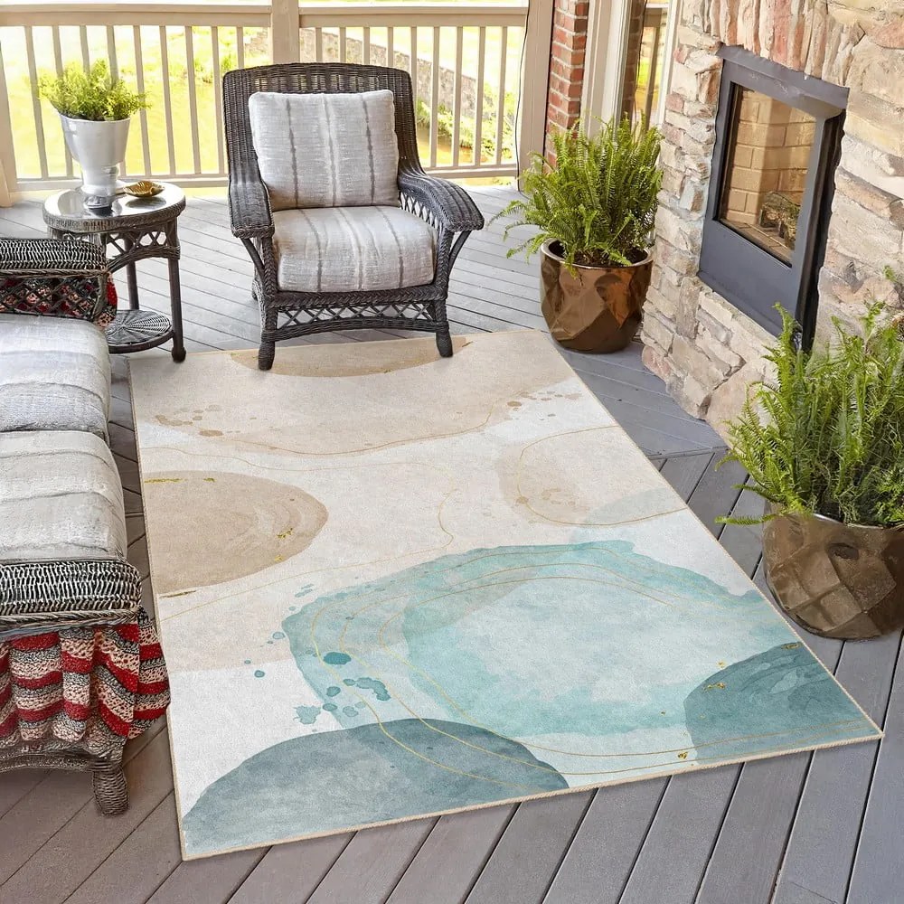 Passatoia color crema/turchese lavabile 80x200 cm Puddle – Mila Home