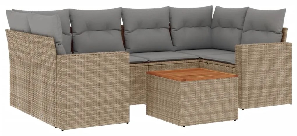 Set Divani da Giardino 7 pz con Cuscini Beige in Polyrattan