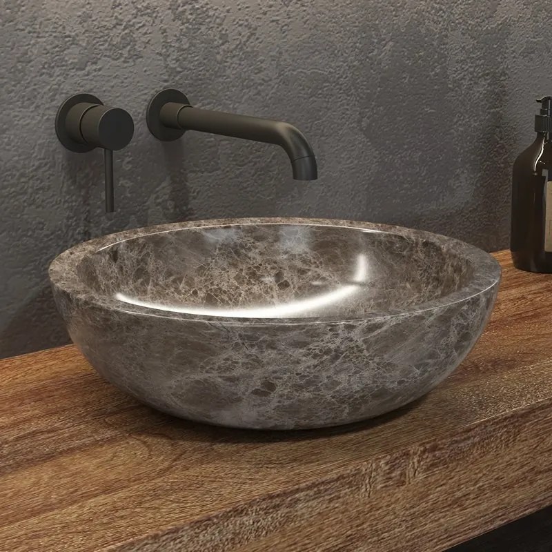 Lavabo bagno da appoggio in marmo grigio 40cm | Litos-EG40 - KAMALU