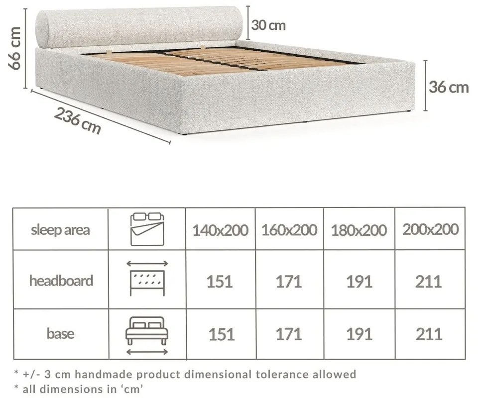 Letto matrimoniale imbottito color crema con contenitore e rete inclusi 160x200 cm Solvo – Maison de Rêve