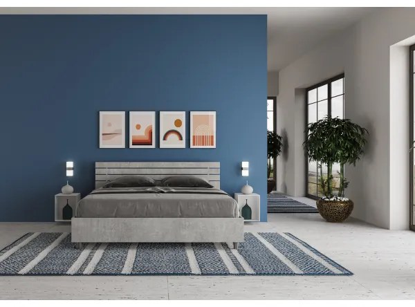 Letto matrimoniale contenitore 160x190 testata dritta con doghe cemento Ankel