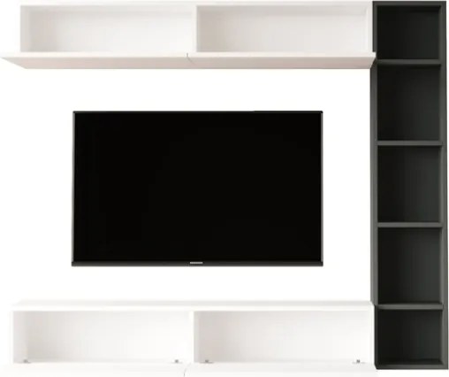 Mobile TV Sospeso Con Ripiani Laterali E Modulo Superiore Zen Bianco E Antracite