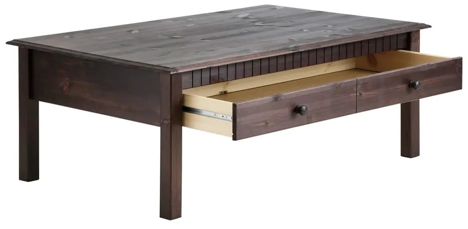 Tavolino in pino massiccio marrone scuro con 2 cassetti Linda - Støraa