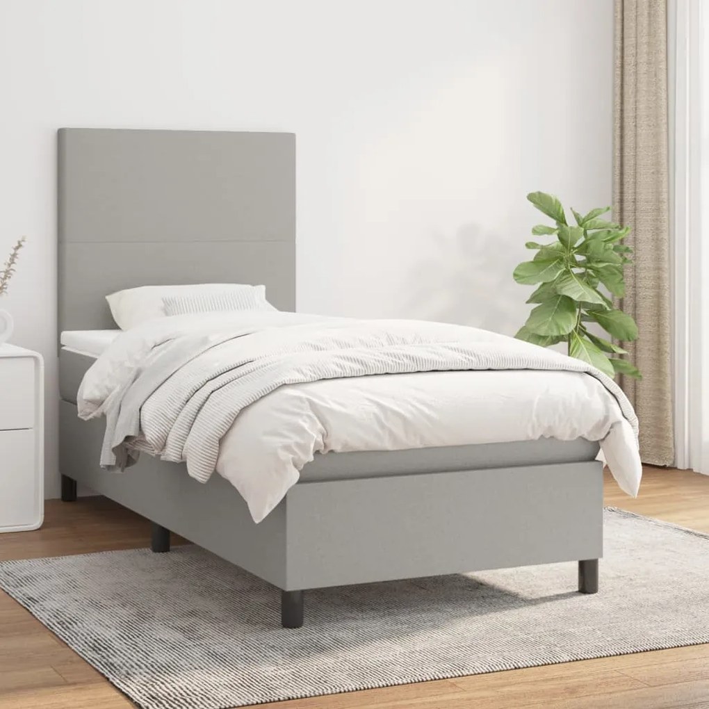 Giroletto A Molle Con Materasso Grigio Chiaro 80x200 Cm Tessuto /