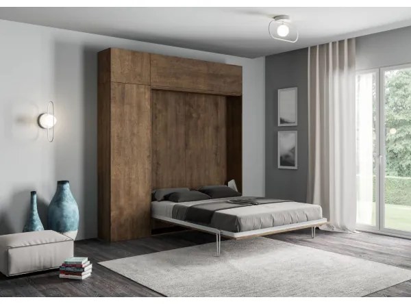 Letto matrimoniale a scomparsa 160 cm con mobili Noce KENTARO