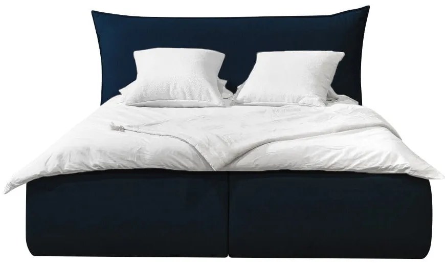 Letto matrimoniale imbottito blu scuro con contenitore con griglia 160x200 cm Jade - Bobochic Paris