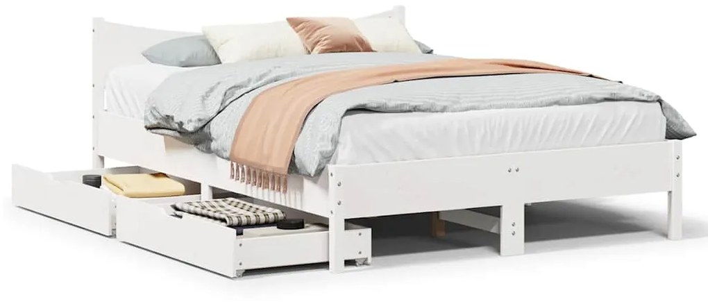 Giroletto Con Cassetti Bianco 140x190 Cm Legno Massello Di Pino /