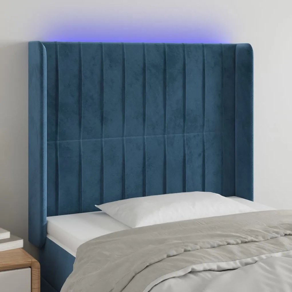 Testiera A Led Blu Scuro 103x16x118/128 Cm İn Velluto /