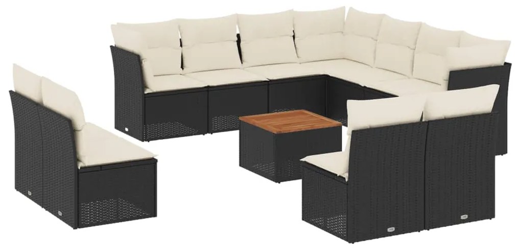 Set divani da giardino 12 pz con cuscini nero in polyrattan