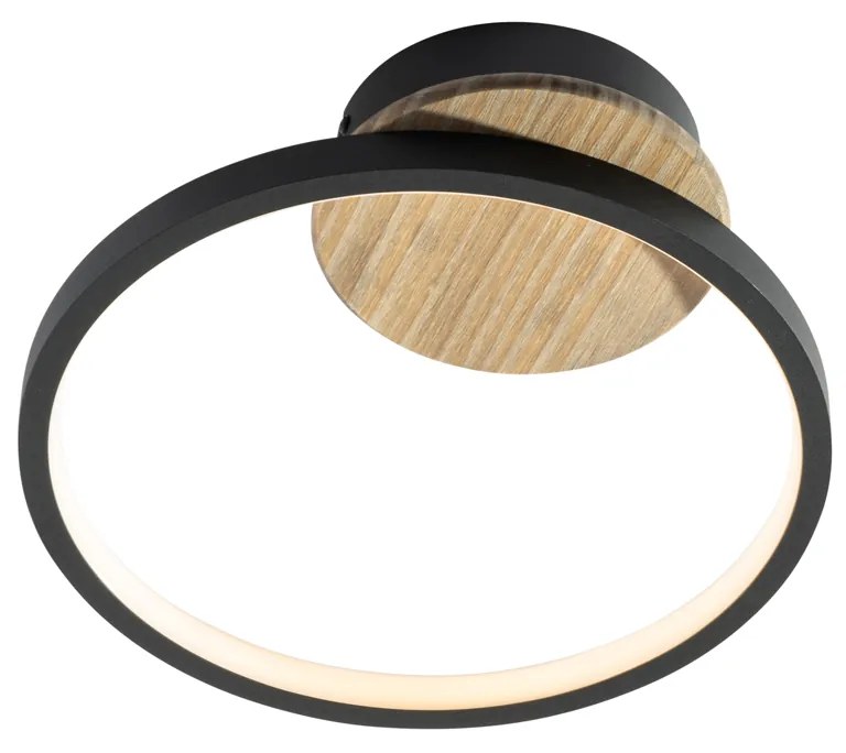 Plafoniera moderna nera con legno incl. LED dimmerabile a 3 livelli - Alec