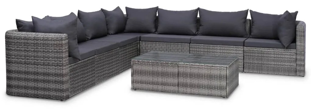 Set divani da giardino 10 pz con cuscini in polyrattan grigio