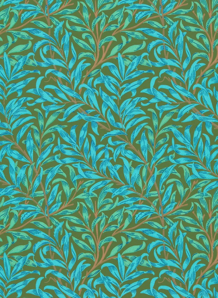 Morris & Co Carta da parati Willow Bough - Olive/ Turquoise