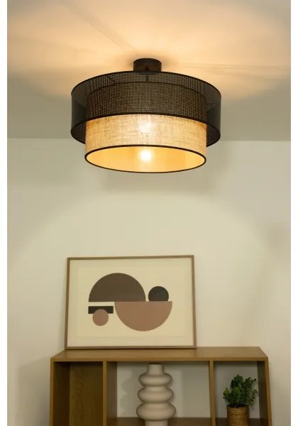 Plafoniera BORHO a montaggio superficiale 1xE27/60W/230V diam. 40 cm nero/iuta