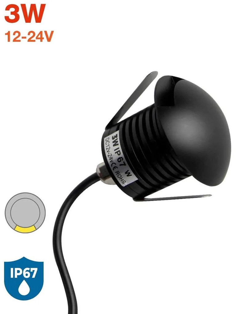 Faretto 3W Monodirezione IP67 Nero - Professional Colore Bianco Naturale 4.000K