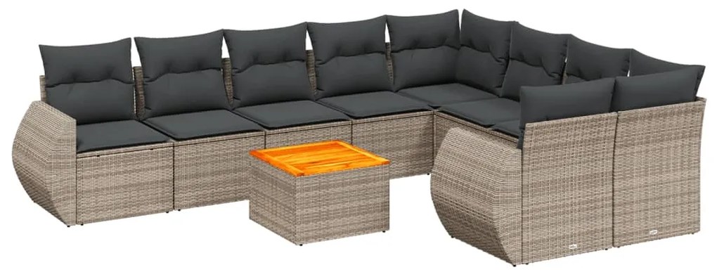 Set divano da giardino 10 pz con cuscini grigio in polyrattan