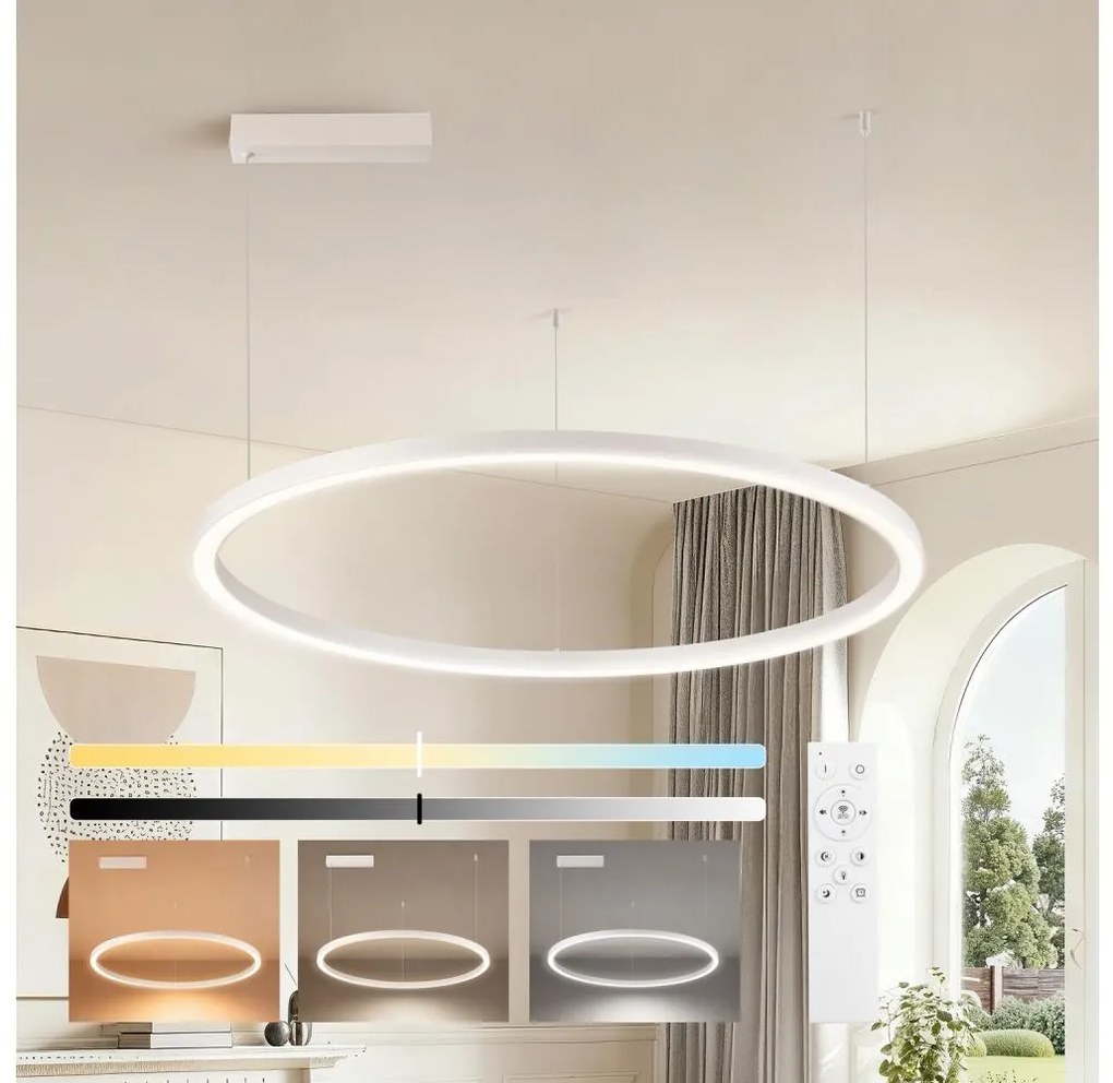 Brilagi - LED dimmerabile. Lampadario sospeso con cavo PORTOFINO LED/60W/230V Ø 80 cm bianco + telecomando