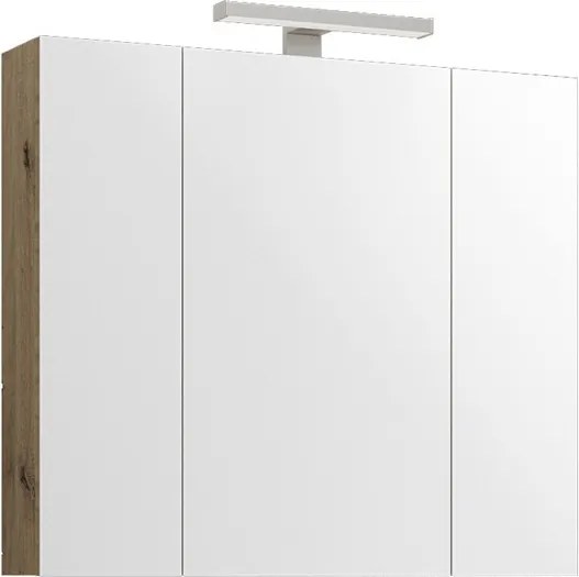 Specchiera bagno 80 cm a tre ante in rovere naturale | LAC-EFESTO-80 - KAMALU