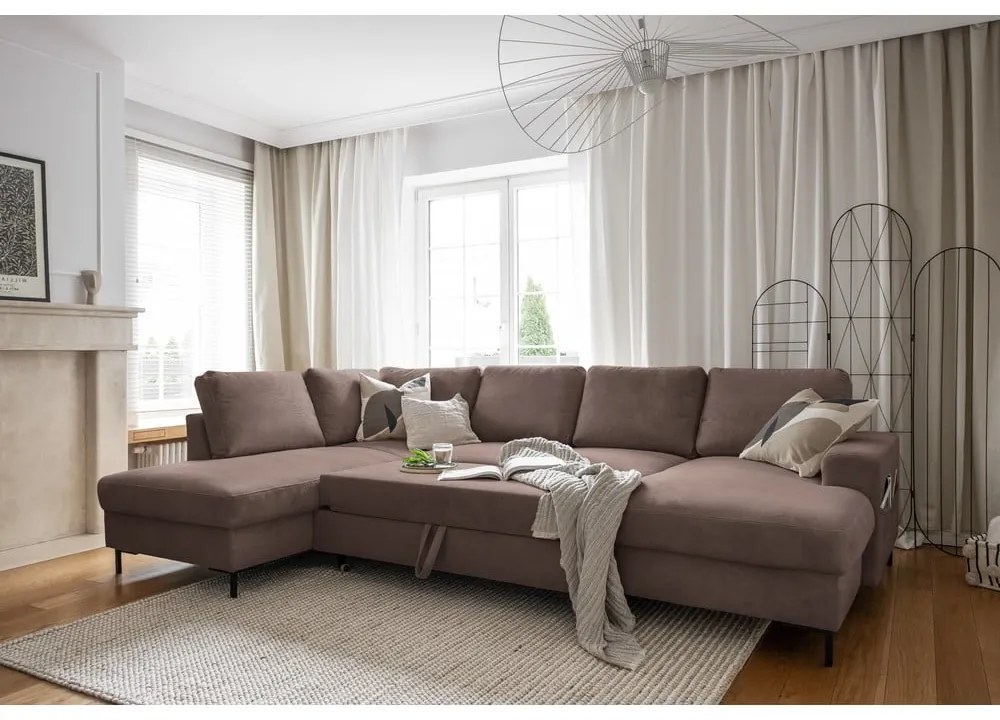 Divano letto in velluto a coste marrone (angolo sinistro) Lofty Lilly - Miuform