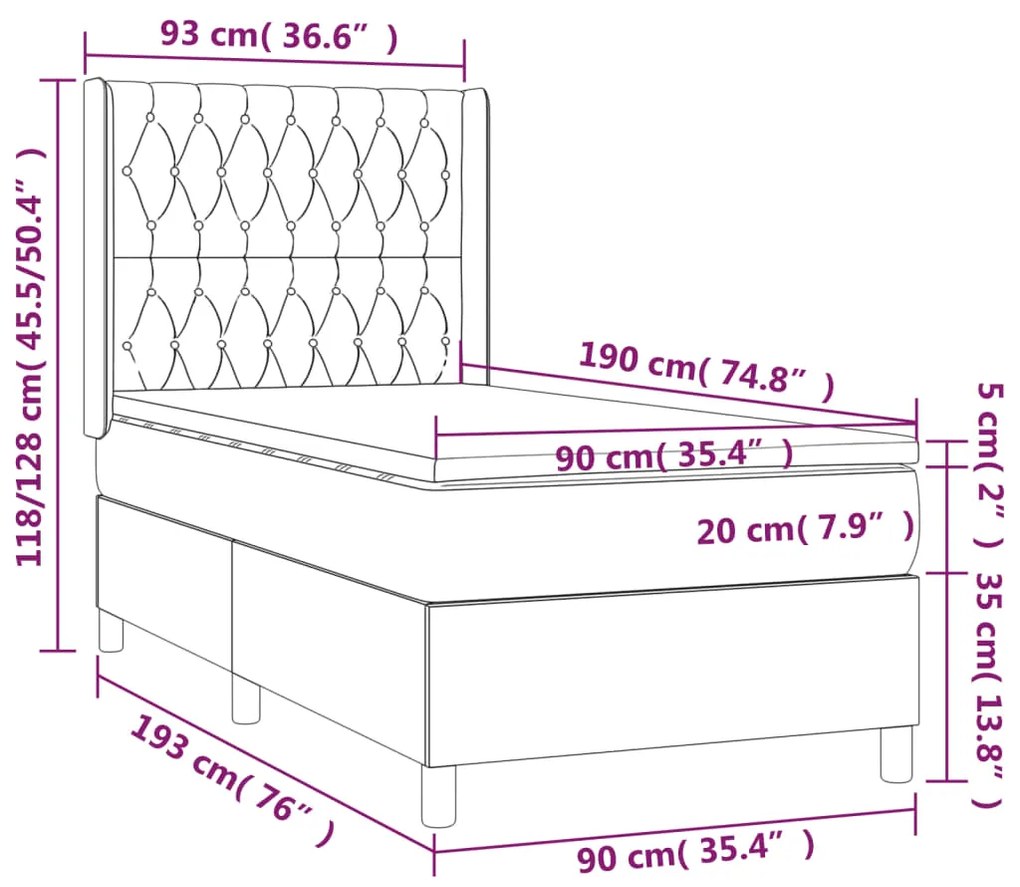 Letto a Molle con Materasso e LED Crema 90x190 cm in Tessuto