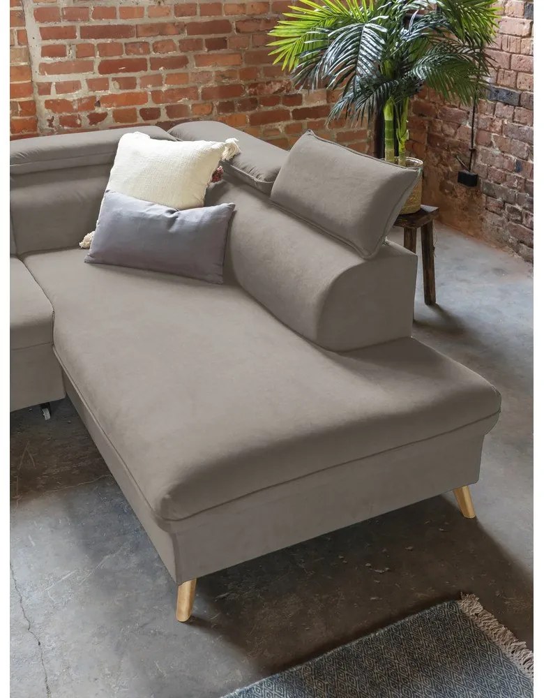 Divano letto angolare a U in velluto marrone chiaro (angolo sinistro) Sweet Harmony - Miuform