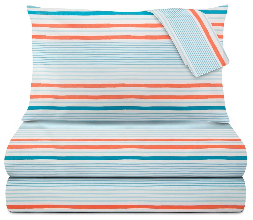 Completo letto matrimoniale righe azzurre arancione