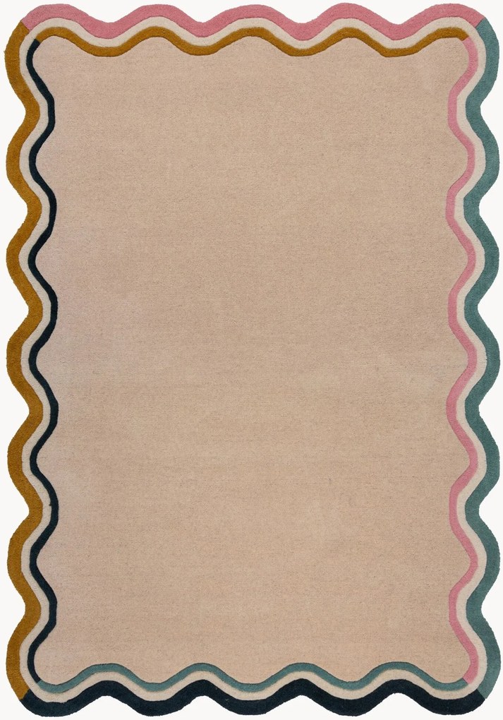 Tappeto in lana a pelo corto fatto a mano Leo Scallop Border