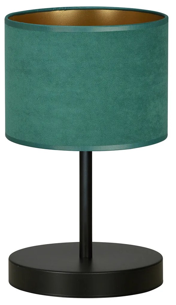 Lampada Da Tavolo 1 Luce Ganesha In Acciaio Nero E Paralume In Tessuto Verde
