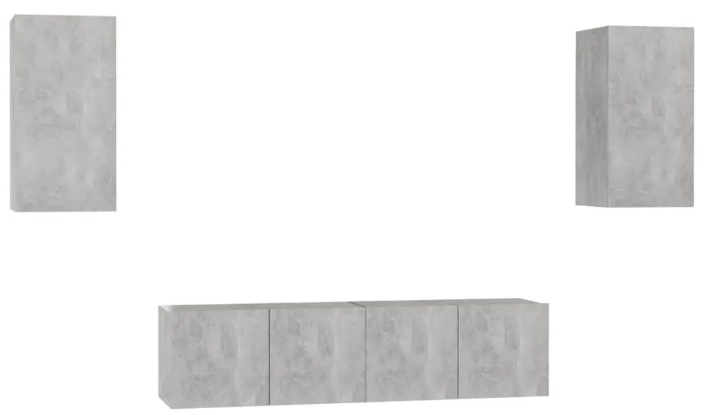 Set di mobili porta tv 4 pz grigio cemento in legno multistrato