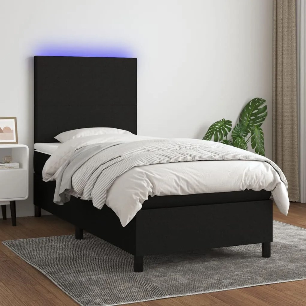 Letto A Molle Con Materasso E Led Nero 100x200 Cm İn Tessuto /