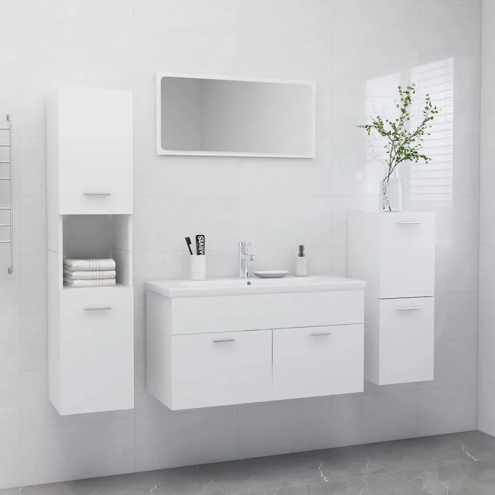 Set Mobili Da Bagno Bianco İn Truciolato /
