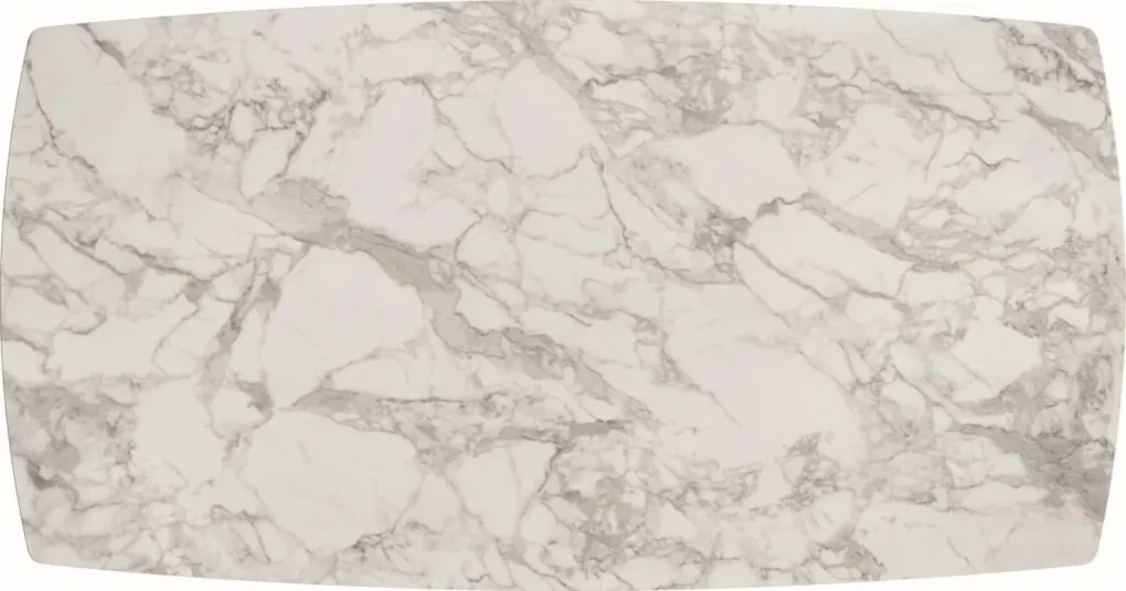 Tavolo FIGARI in vetroceramica bianco arabesco con gambe a X in metallo bronzo, allungabile 160×90 cm – 240×90 cm