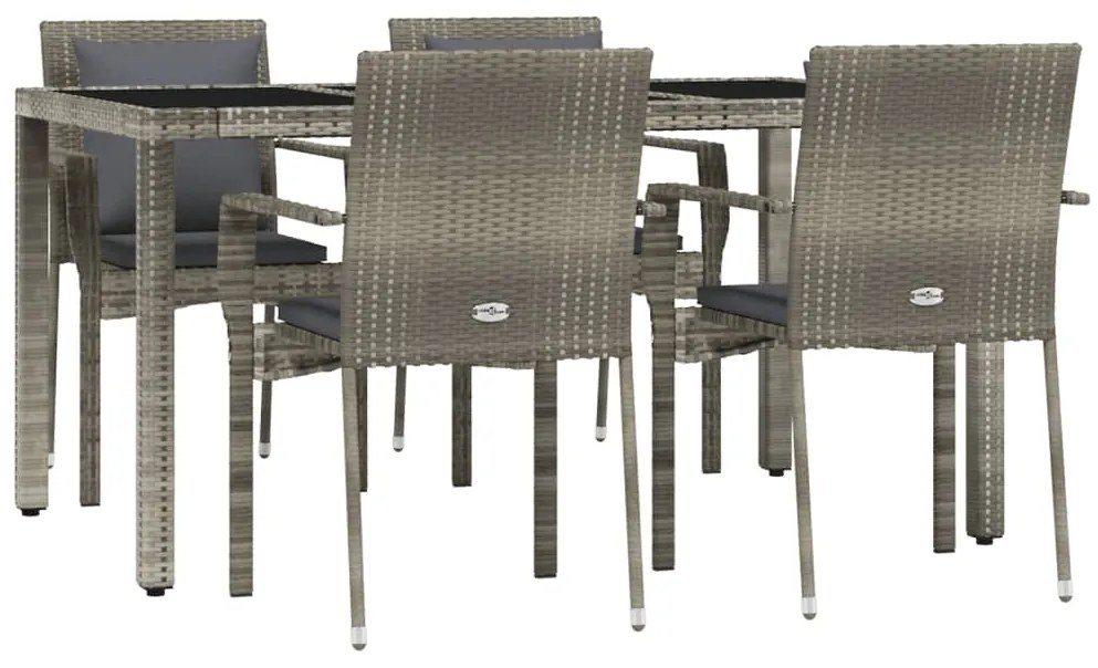 Set da pranzo da giardino 5 pz con cuscini in polyrattan grigio