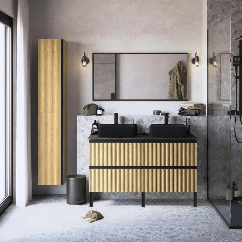 Mobile sottolavabo e lavabo Studio rovere rigato L 60 x H 58 x P 48.1 cm 1 vasca 4 cassetti, top incluso