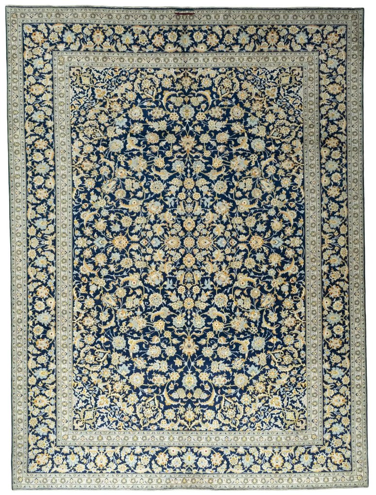 Kashan Tappeto 420 x 310 Blu (Iran) Annodato A Mano