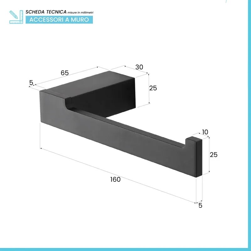 Set accessori bagno da muro 4 pezzi in alluminio nero Sky