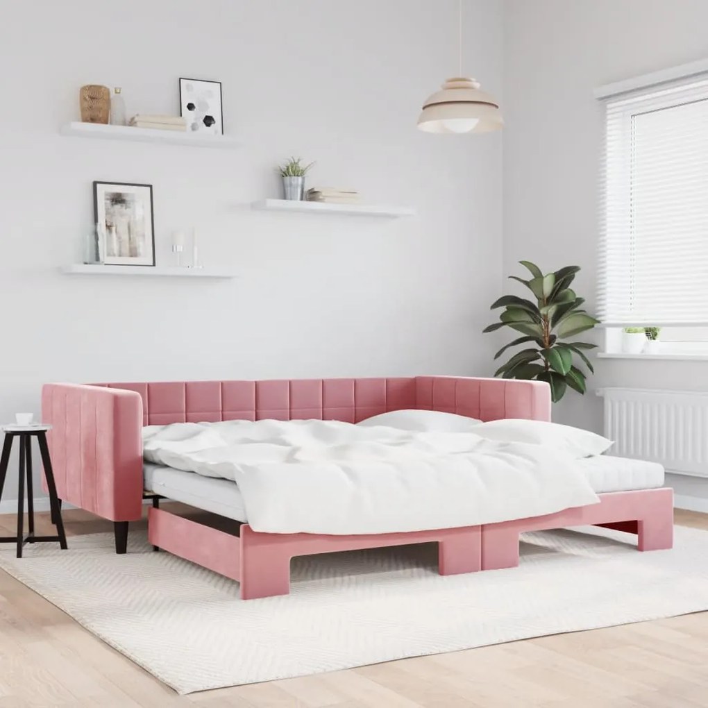 Divano Letto Estraibile Con Materassi Rosa 100x200 Cm Velluto /