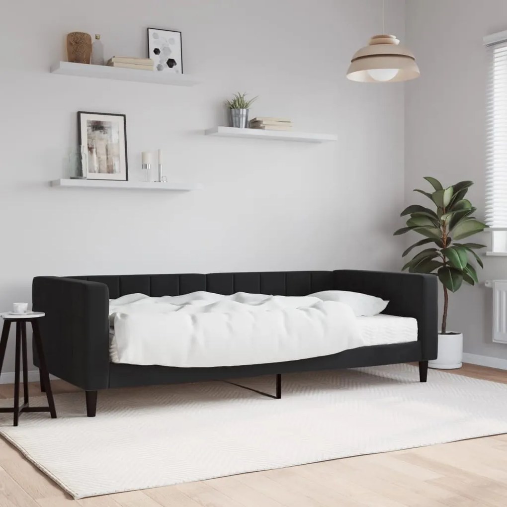 Divano Letto Con Materasso Nero 90x200 Cm İn Velluto /