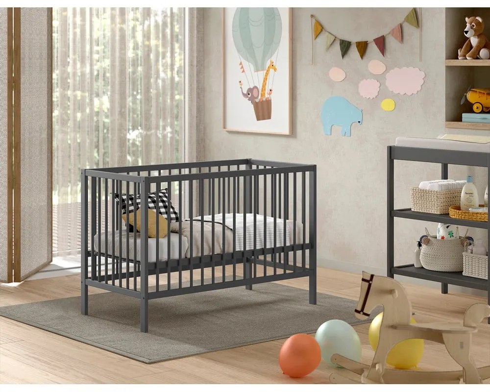 Lettino in legno di pino antracite 60x120 cm DINO - Vipack