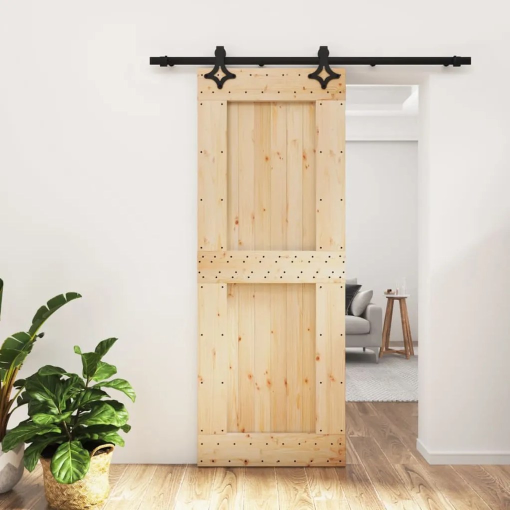 Porta Scorrevole Con Set Hardware 80x210 Cm Legno Massello Pino /