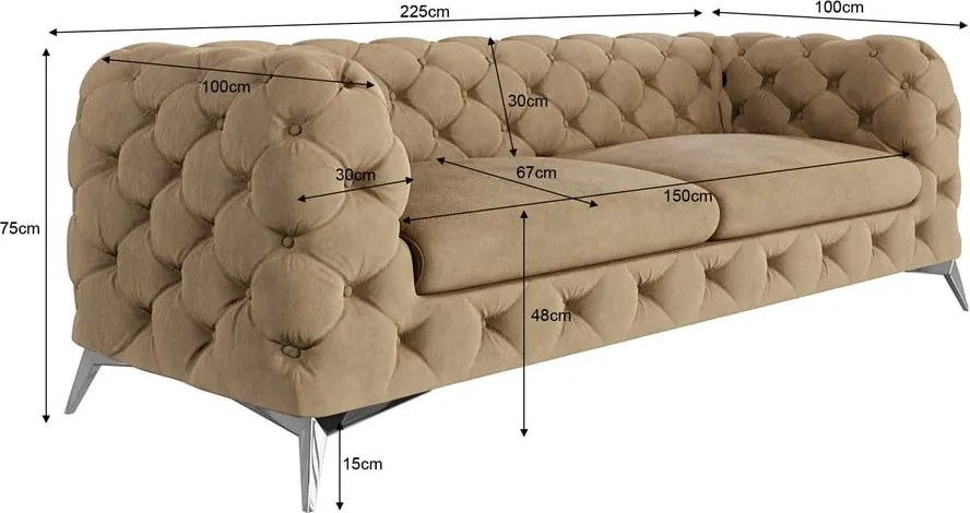 Divano marrone chiaro con rivestimento in velluto 225 cm Chelsea – Ropez