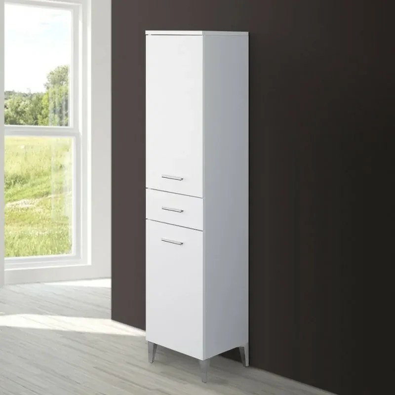Colonna bagno dappoggio H 153,5 cm bianco con 2 ante e cassetto Desya