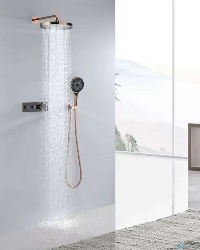 Sistema doccia termostatico a incasso ELITE EDITION BCS1603 con schermo, in più finiture tra cui nero e nero opaco — Rame - nero — Due uscite