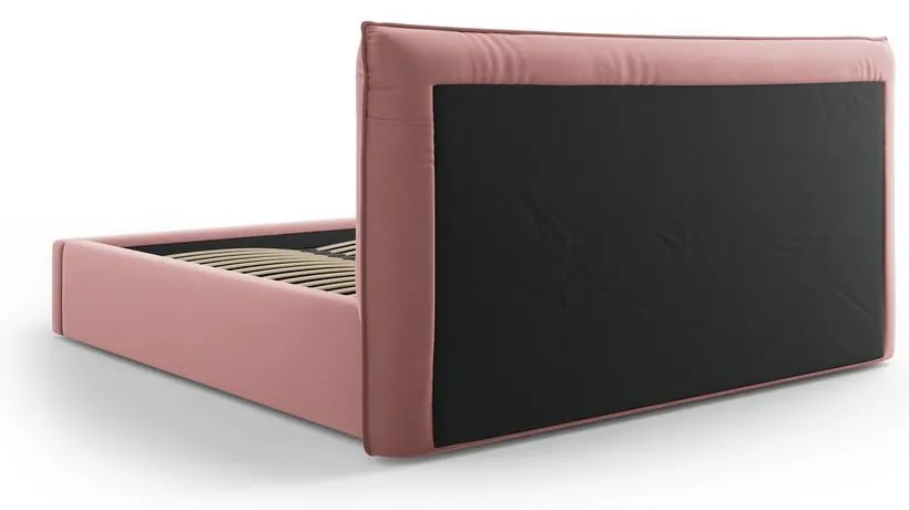 Letto matrimoniale imbottito rosa con contenitore e doghe 140x200 cm Elio - Milo Casa