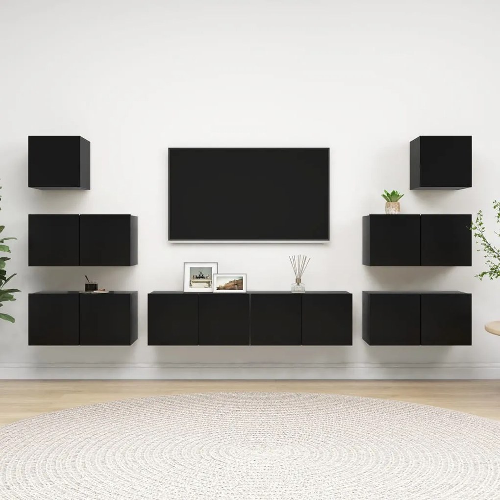 Set Di Mobili Porta Tv 8 Pz Nero İn Legno Multistrato /