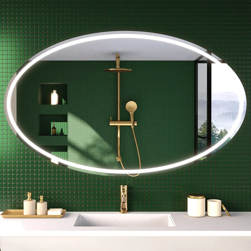 Specchio per bagno ovale orizzontale L74 con illuminazione moderno Artforma