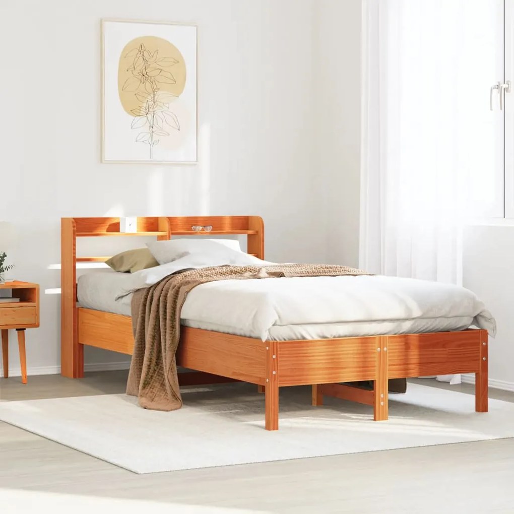 Letto Senza Materasso Marrone Cera 120x200 Cm İn Legno Di Pino /